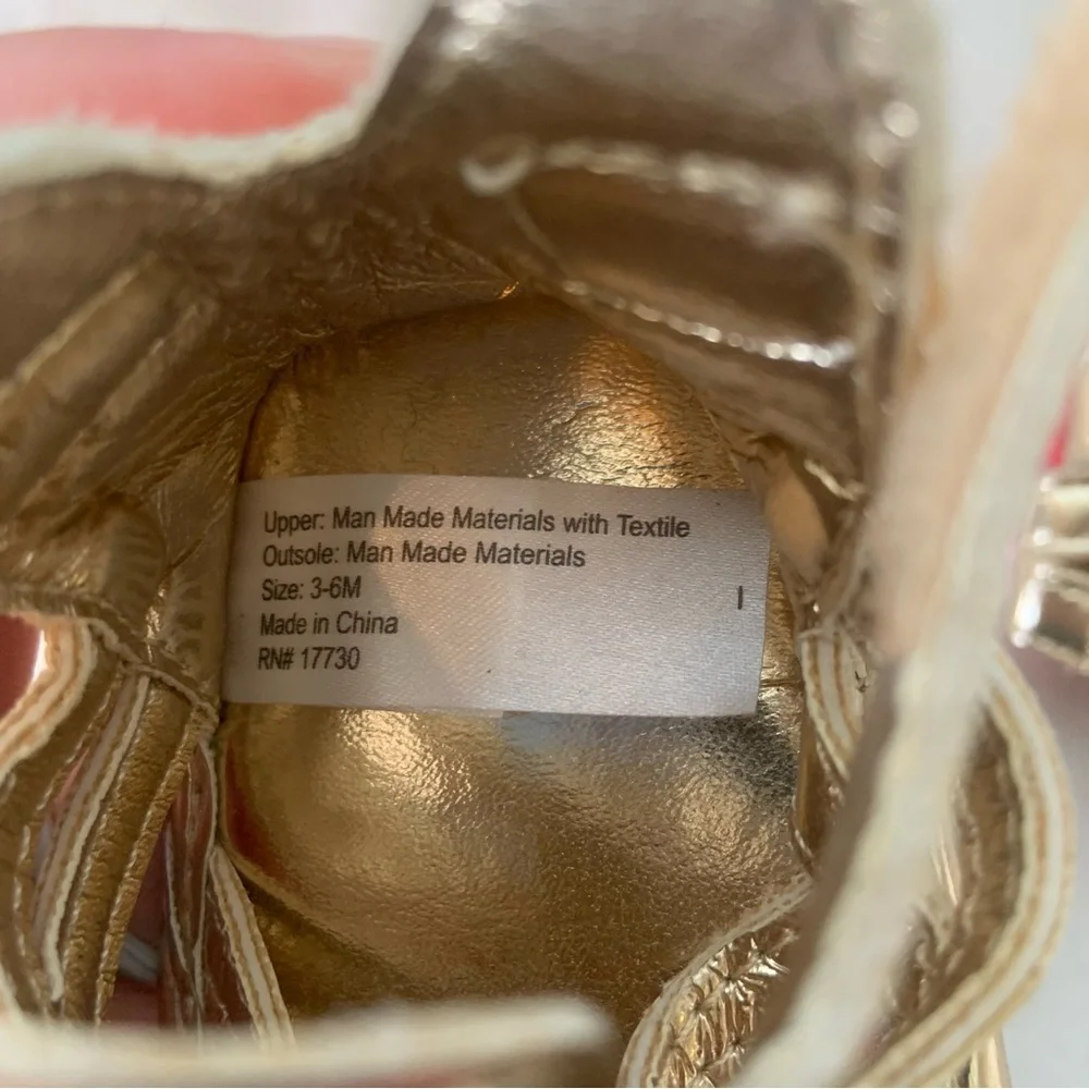 Baby Girl Metallic Gold Cage Sandals with Large Flower Embellishments